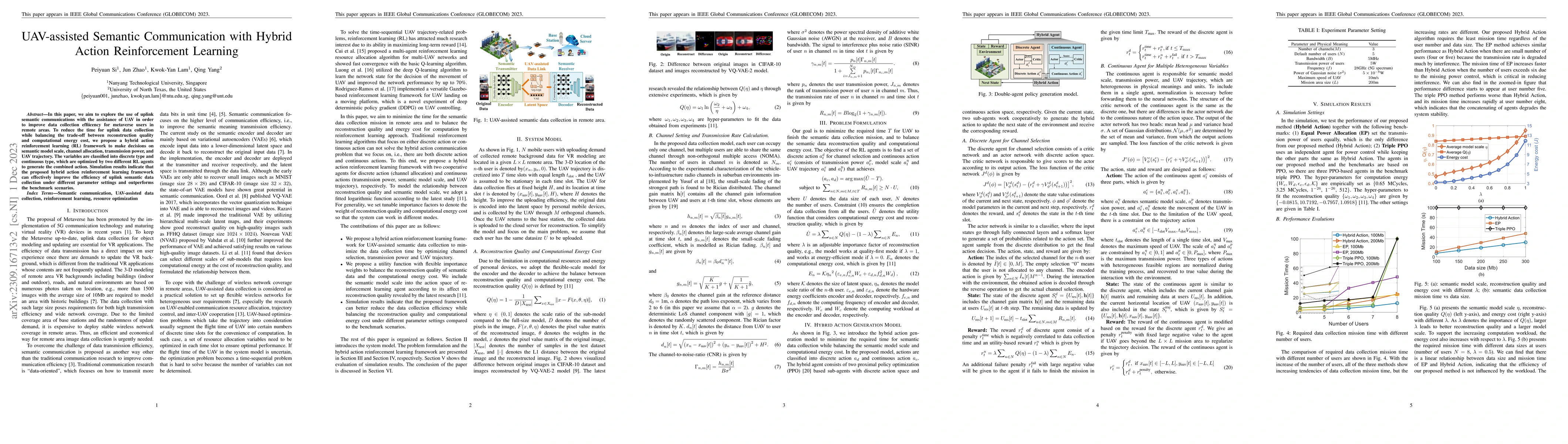 Thumbnail for UAV-assisted Semantic Communication with Hybrid Action Reinforcement
  Learning