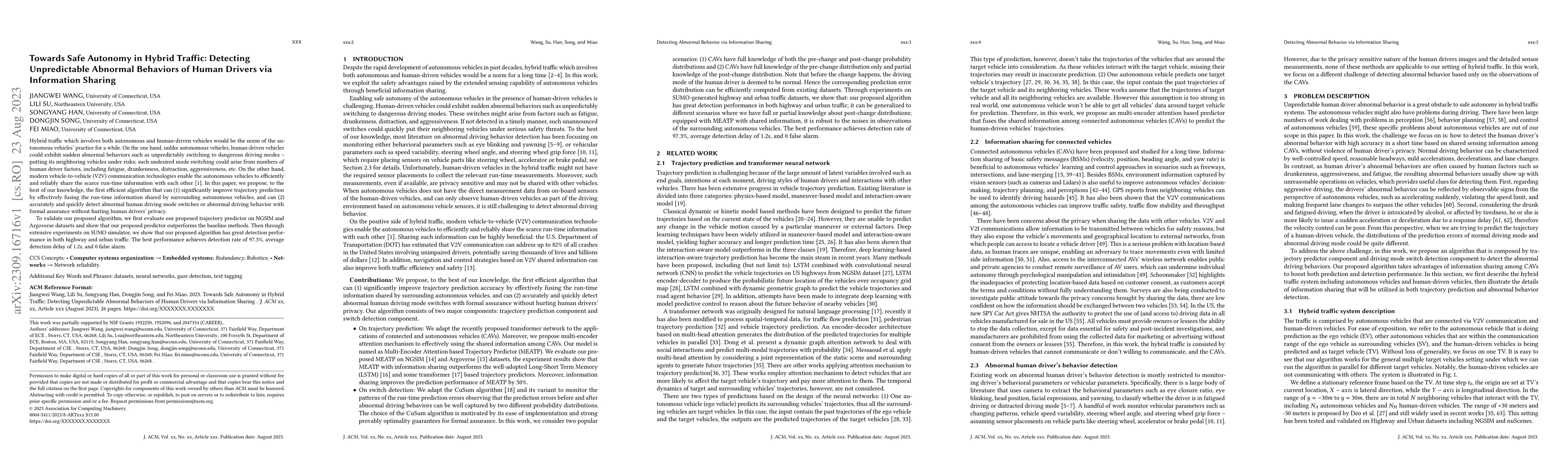 Thumbnail for Towards Safe Autonomy in Hybrid Traffic: Detecting Unpredictable
  Abnormal Behaviors of Human Drivers via Information Sharing