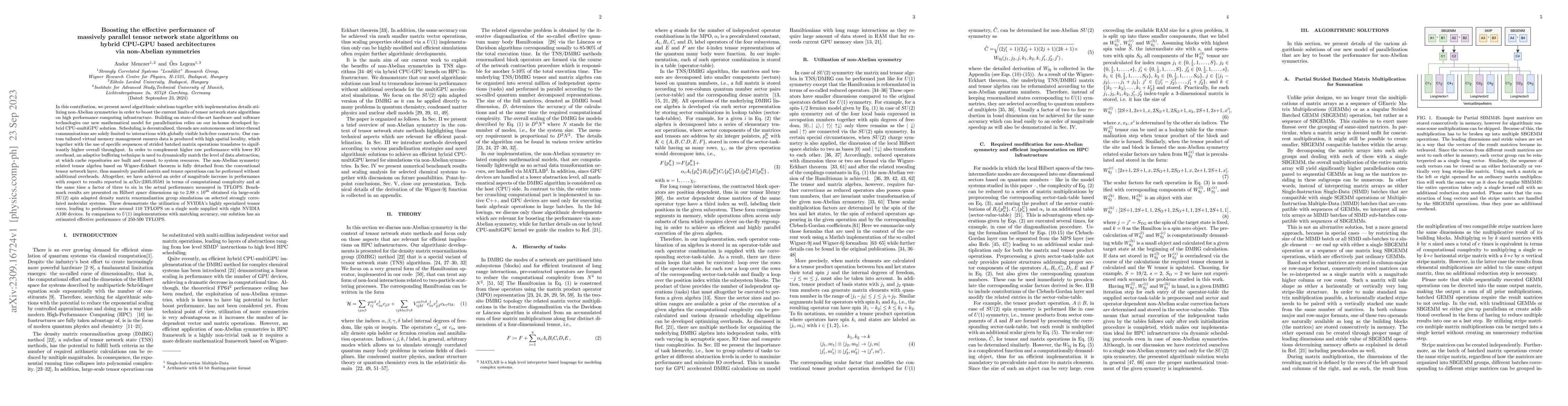 Thumbnail for Boosting the effective performance of massively parallel tensor network
  state algorithms on hybrid CPU-GPU based architectures via non-Abelian
  symmetries