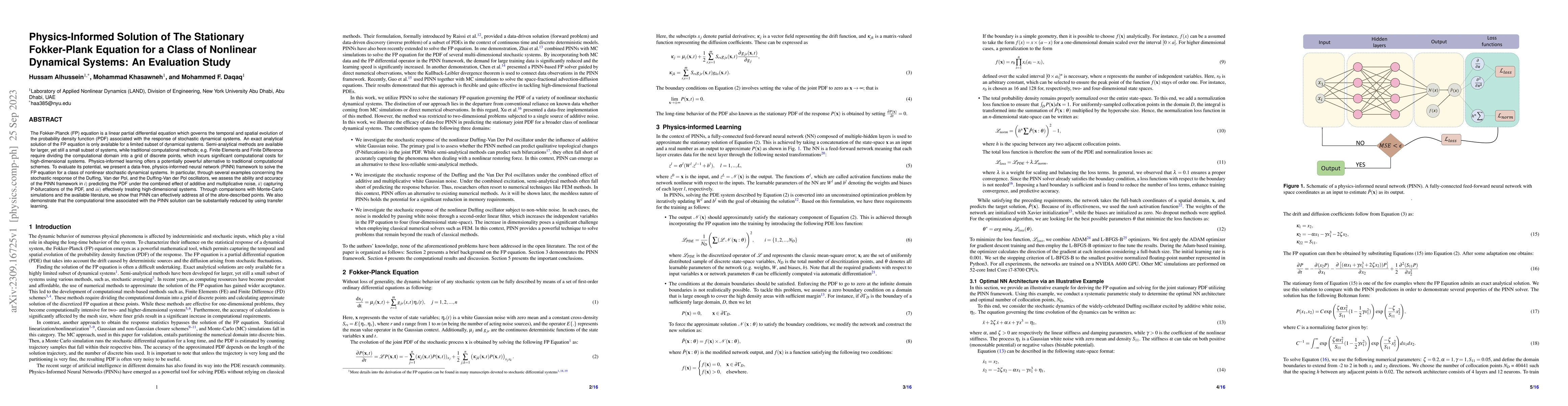 Thumbnail for Physics-Informed Solution of The Stationary Fokker-Plank Equation for a
  Class of Nonlinear Dynamical Systems: An Evaluation Study