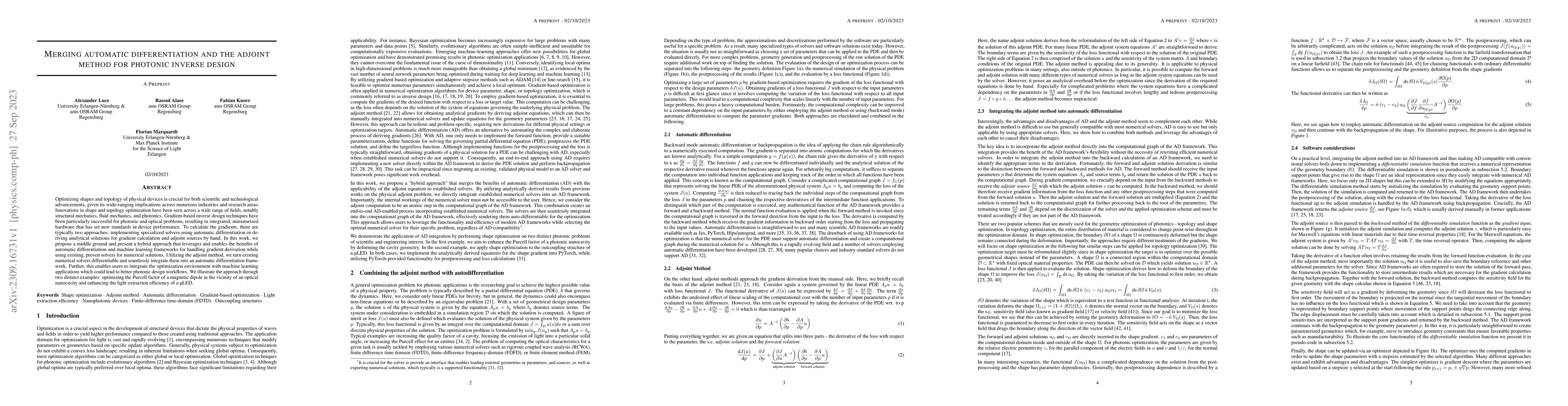 Thumbnail for Merging automatic differentiation and the adjoint method for photonic
  inverse design