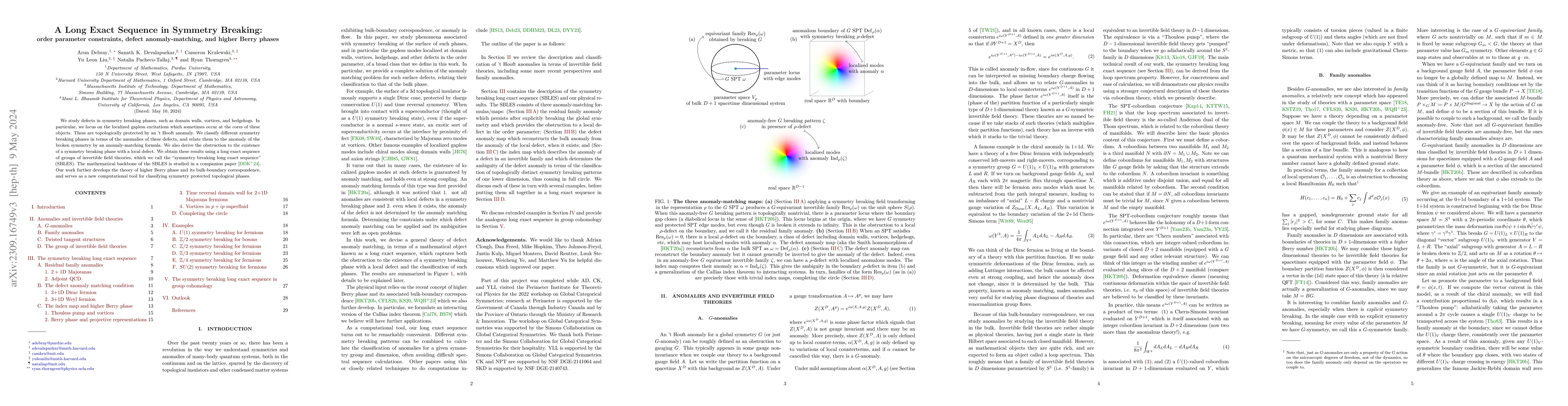 Thumbnail for A Long Exact Sequence in Symmetry Breaking: order parameter constraints,
  defect anomaly-matching, and higher Berry phases