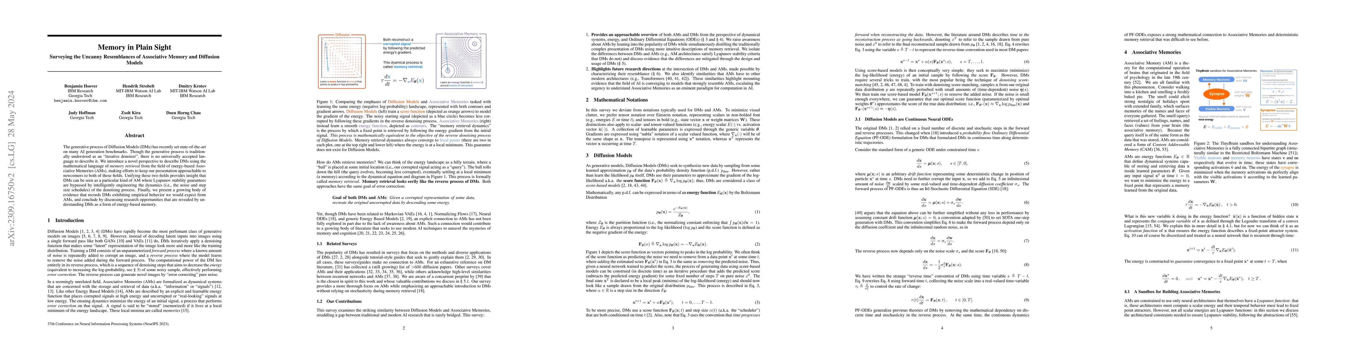 Thumbnail for Memory in Plain Sight: Surveying the Uncanny Resemblances of Associative
  Memories and Diffusion Models