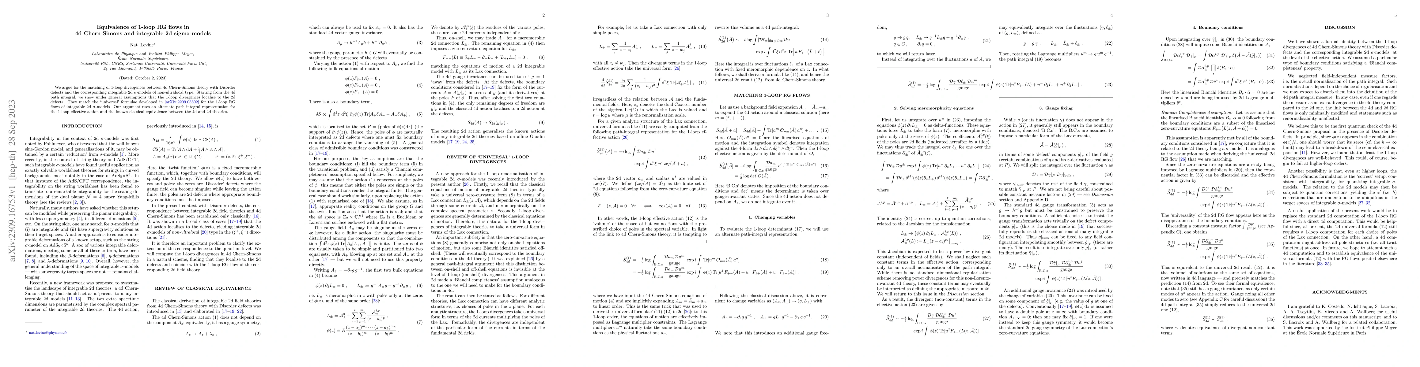 Thumbnail for Equivalence of 1-loop RG flows in 4d Chern-Simons and integrable 2d
  sigma-models