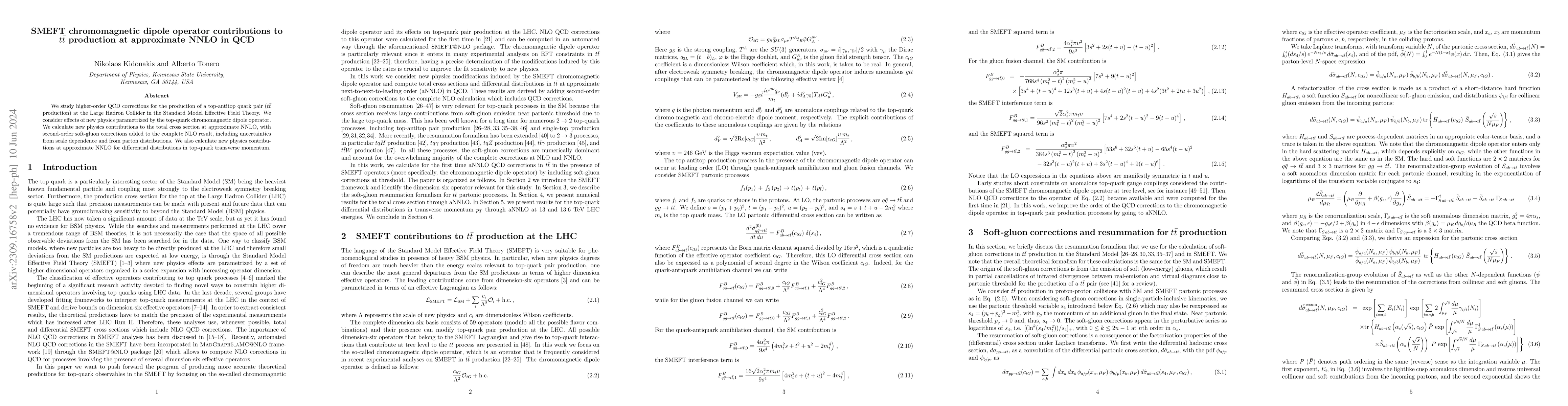Thumbnail for SMEFT chromomagnetic dipole operator contributions to $t{\bar t}$
  production at approximate NNLO in QCD