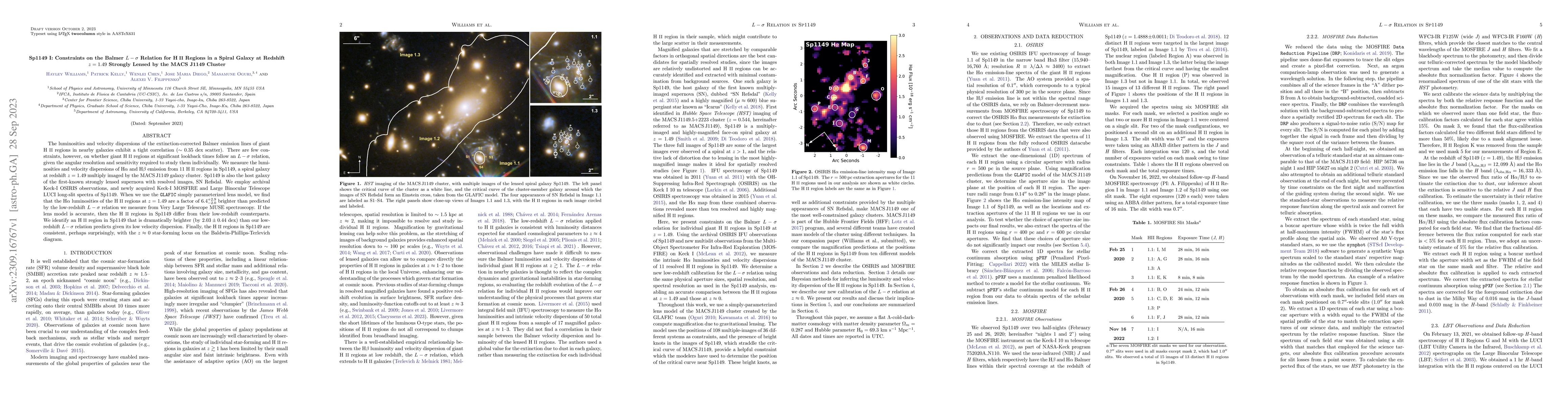 Thumbnail for Sp1149 I: Constraints on the Balmer L-sigma Relation for HII Regions in
  a Spiral Galaxy at Redshift z=1.49 Strongly Lensed by the MACS J1149 Cluster