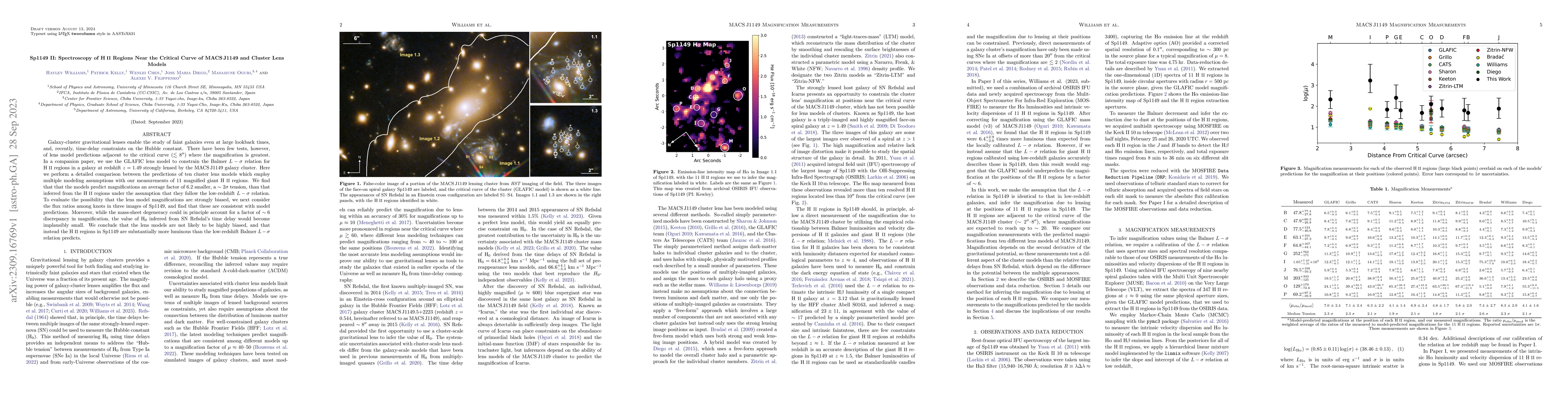 Thumbnail for Sp1149 II: Spectroscopy of HII Regions Near the Critical Curve of MACS
  J1149 and Cluster Lens Models