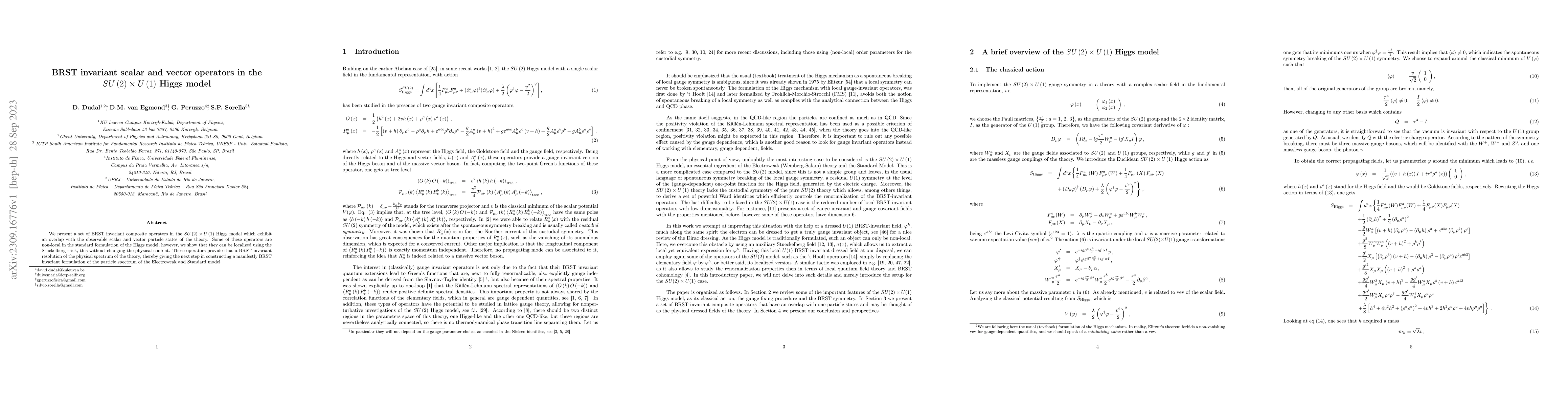 Thumbnail for BRST invariant scalar and vector operators in the
  $SU\left(2\right)\times U\left(1\right)$ Higgs model