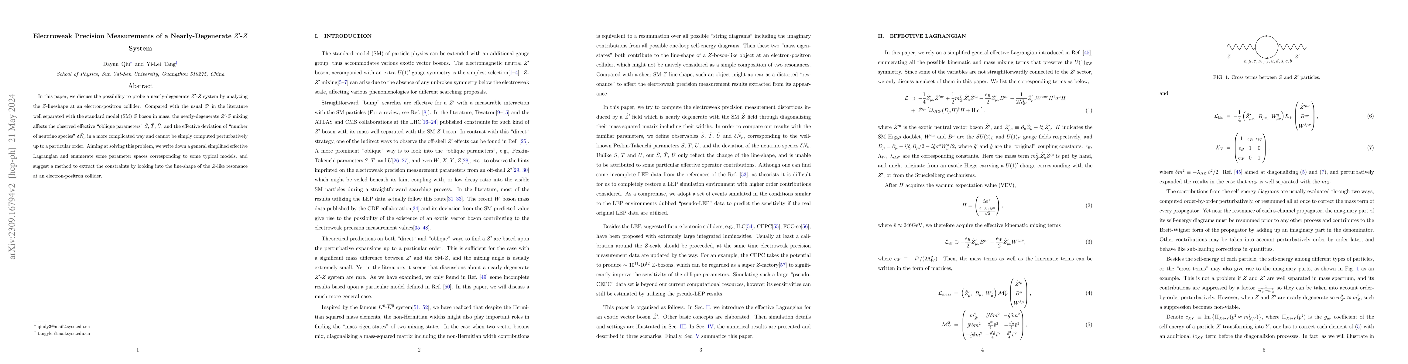 Thumbnail for Electroweak Precision Measurements of a Nearly-Degenerate $Z^\prime$-$Z$
  System