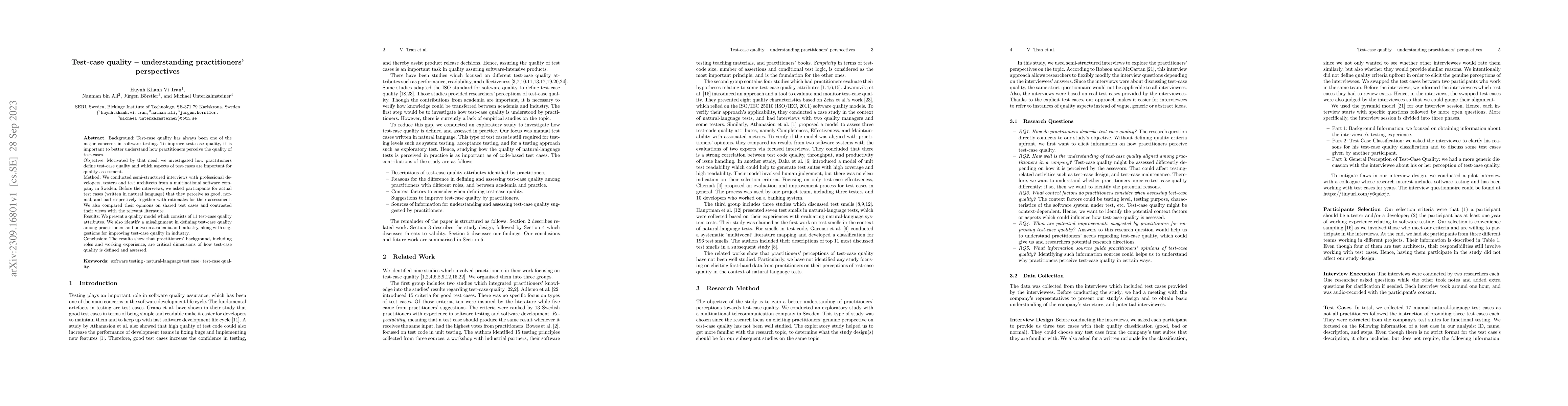 Thumbnail for Test-Case Quality -- Understanding Practitioners' Perspectives