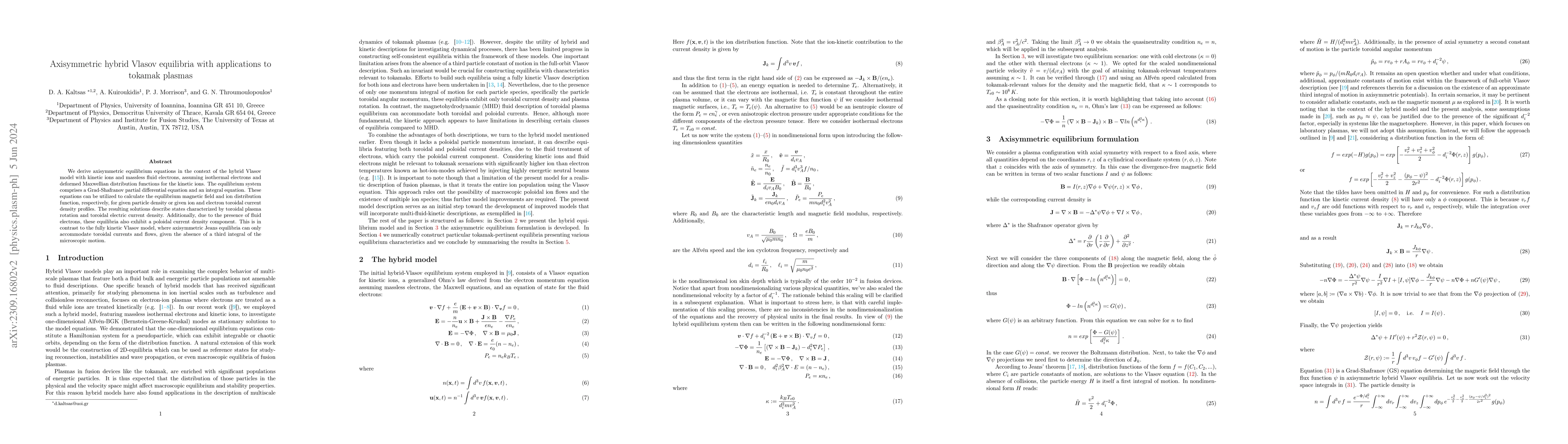 Thumbnail for Axisymmetric hybrid Vlasov equilibria with applications to tokamak
  plasmas