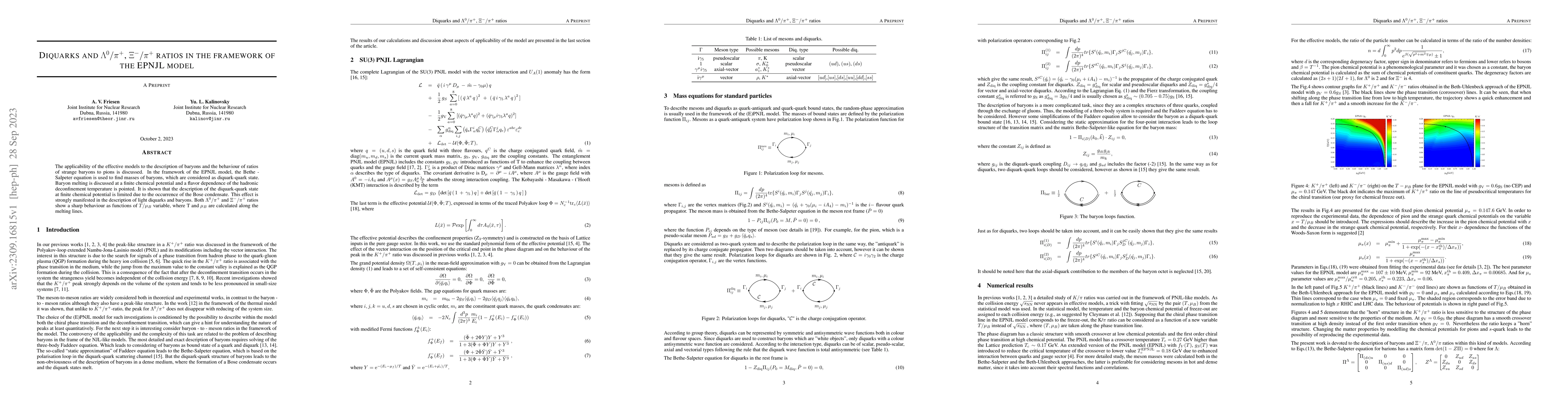 Thumbnail for Diquarks and $\Lambda^0/\pi^+$, $\Xi^-/\pi^+$ ratios in the framework of
  the EPNJL model