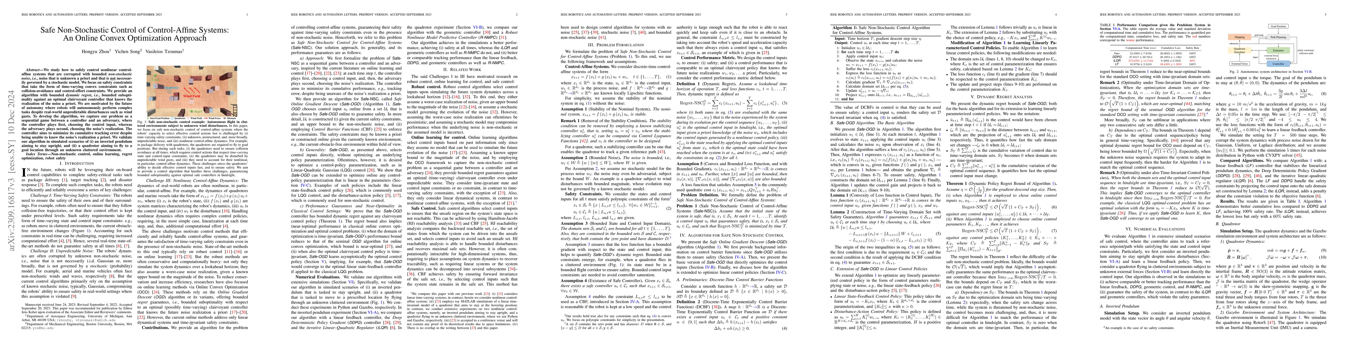 Thumbnail for Safe Non-Stochastic Control of Control-Affine Systems: An Online Convex
  Optimization Approach