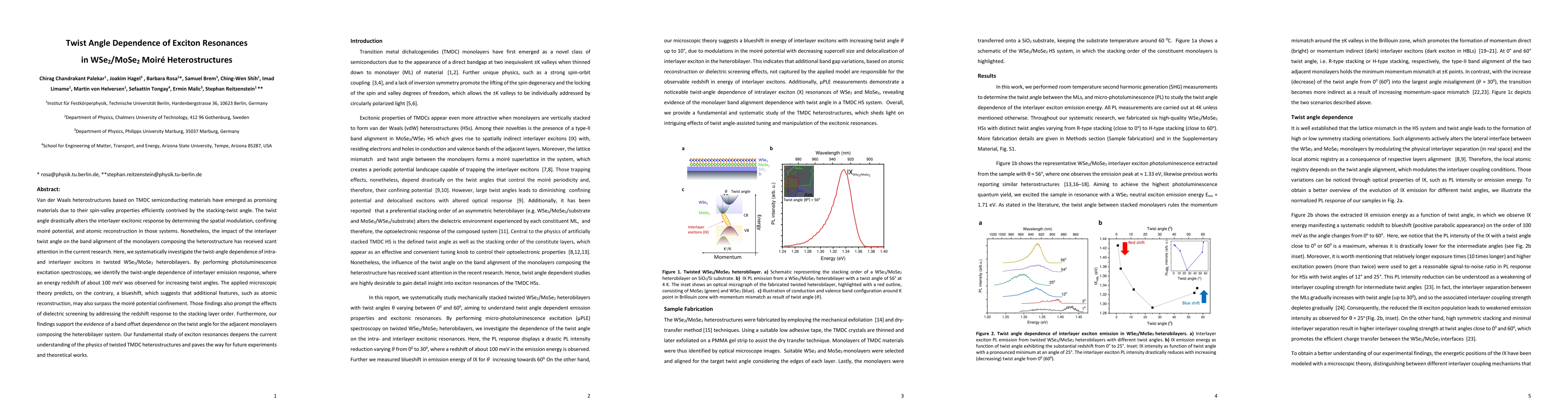 Thumbnail for Twist Angle Dependence of Exciton Resonances in WSe$_2$/MoSe$_2$ Moir\'e
  Heterostructures