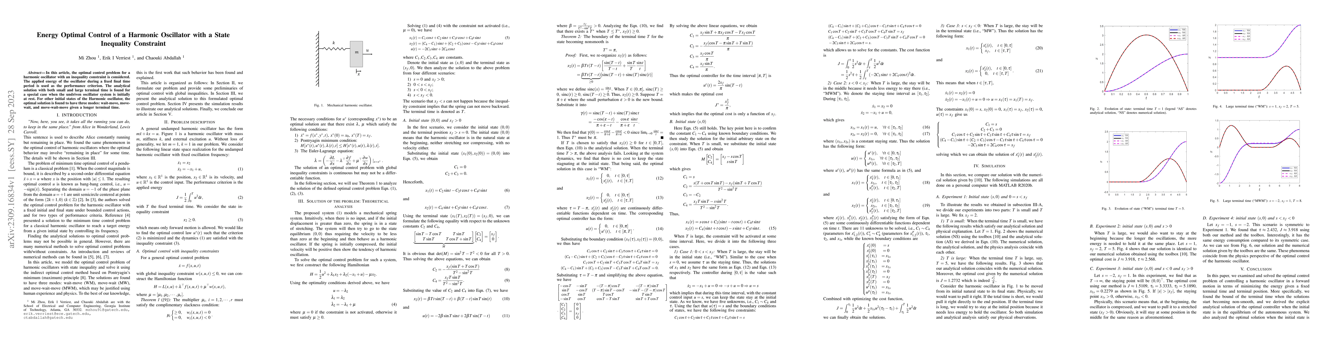 Thumbnail for Energy Optimal Control of a Harmonic Oscillator with a State Inequality
  Constraint