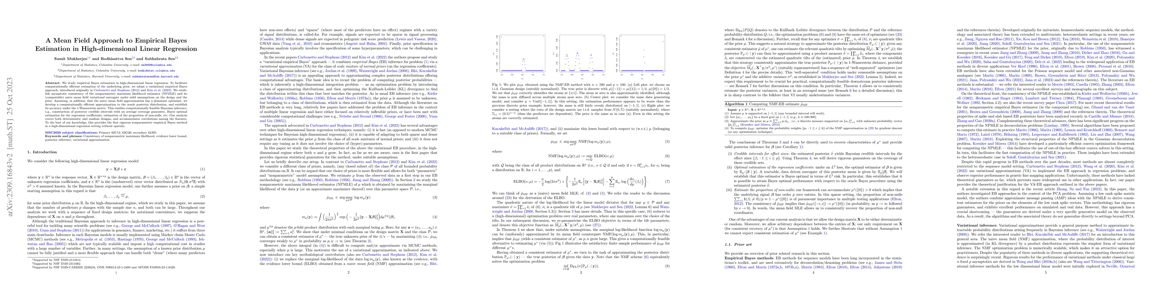 Thumbnail for A Mean Field Approach to Empirical Bayes Estimation in High-dimensional
  Linear Regression