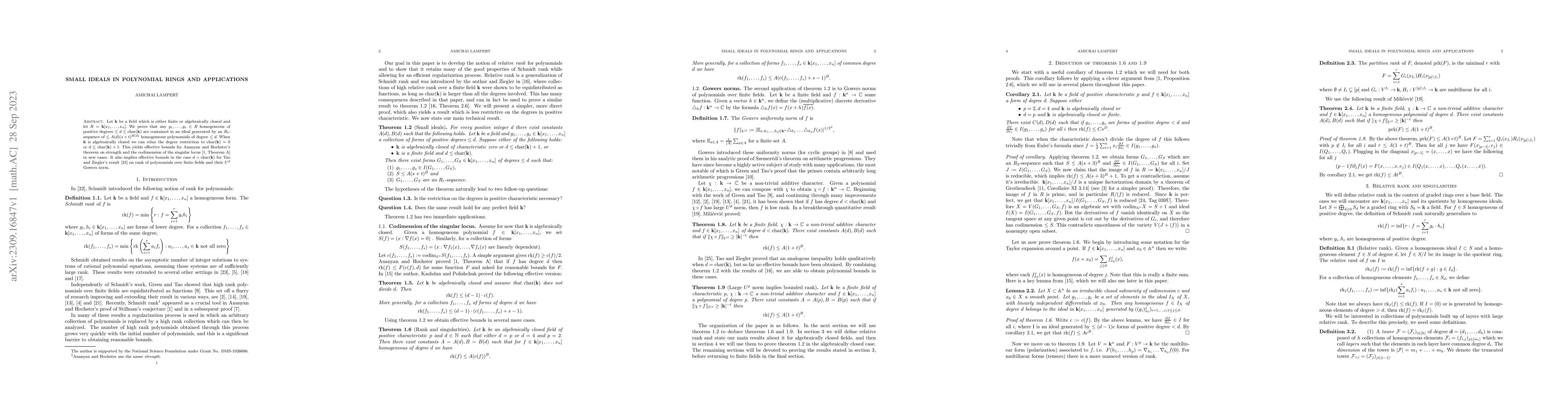 Thumbnail for Small ideals in polynomial rings and applications