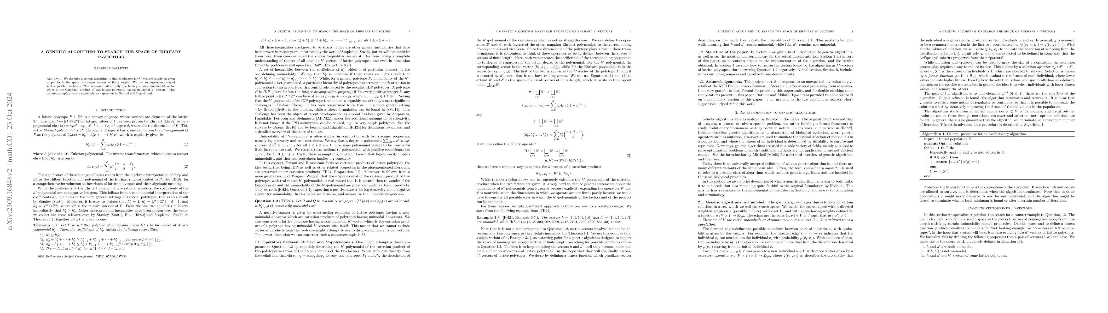 Thumbnail for A genetic algorithm to search the space of Ehrhart $h^*$-vectors