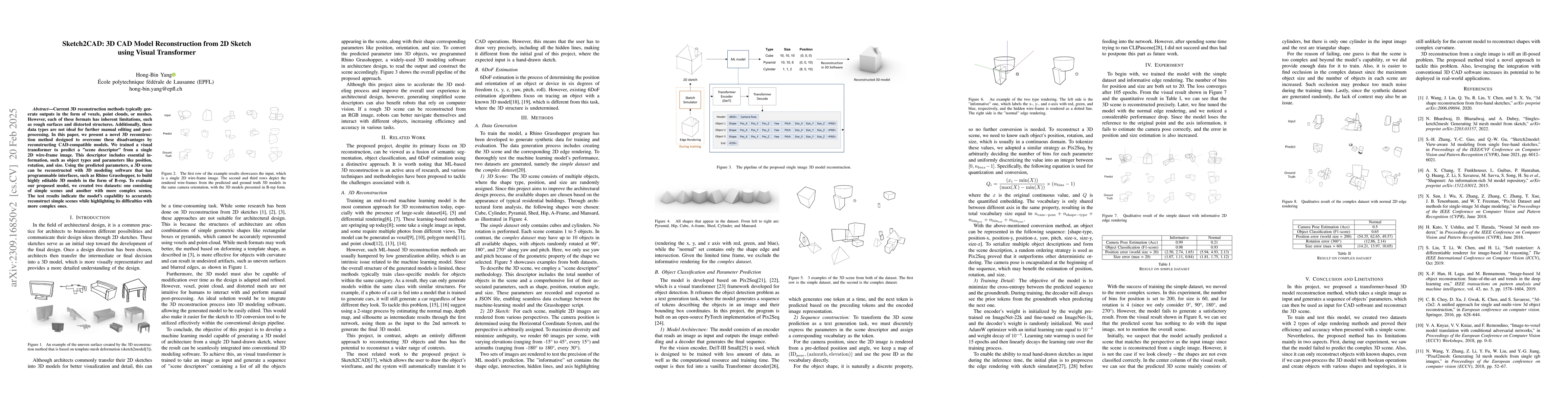 Thumbnail for Sketch2CADScript: 3D Scene Reconstruction from 2D Sketch using Visual
  Transformer and Rhino Grasshopper