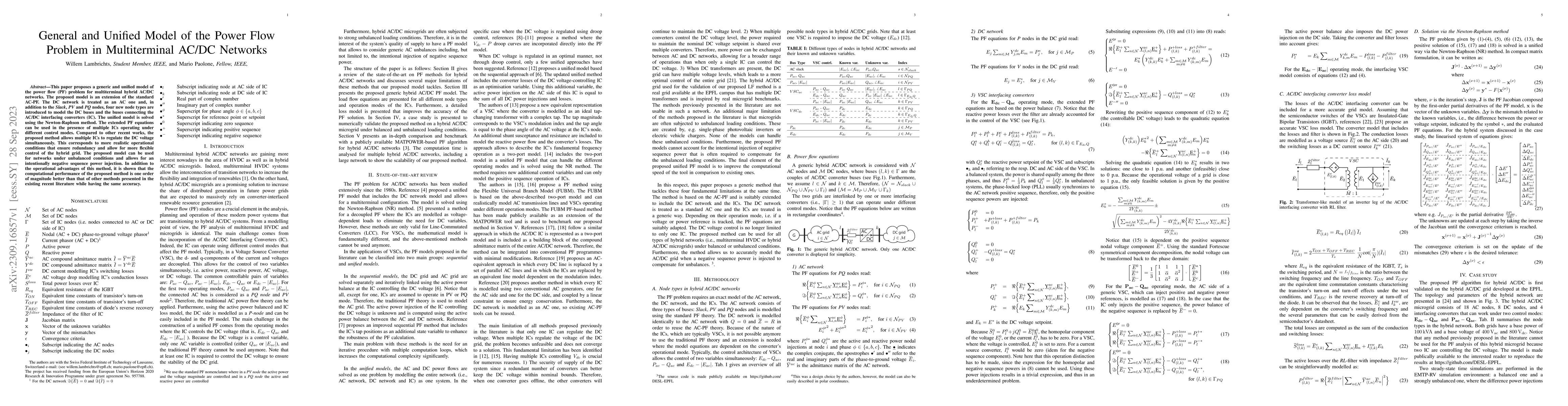 Thumbnail for General and Unified Model of the Power Flow Problem in Multiterminal
  AC/DC Networks