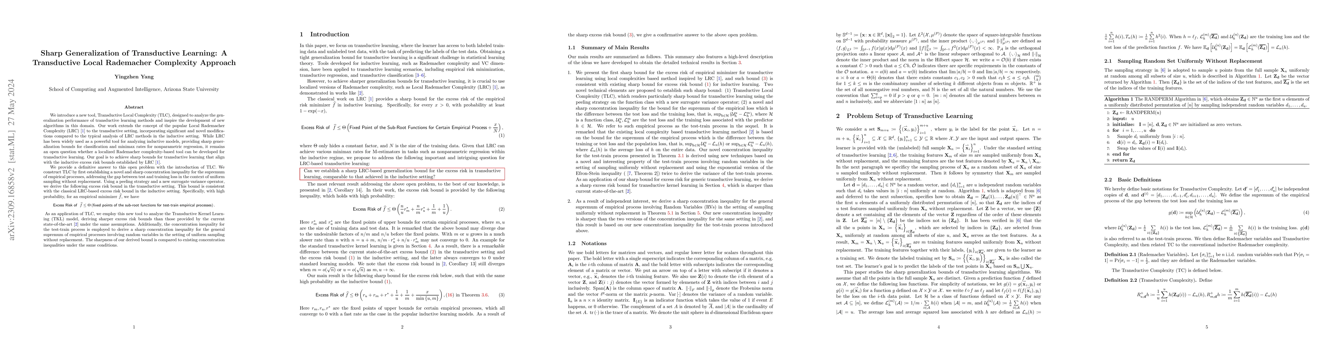 Thumbnail for Sharp Generalization of Transductive Learning: A Transductive Local
  Rademacher Complexity Approach