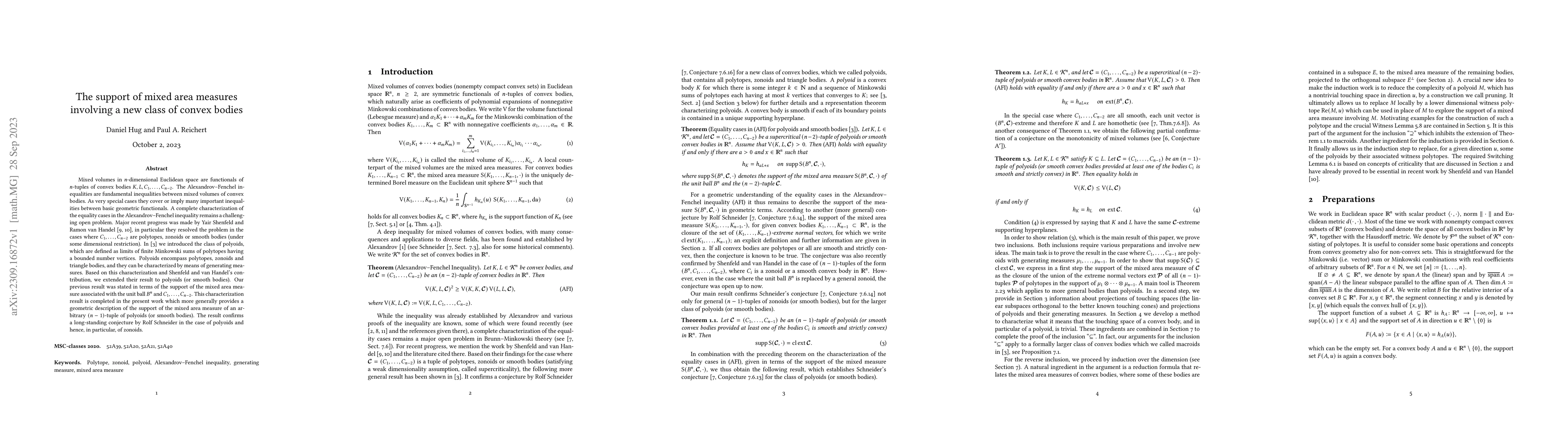 Thumbnail for The support of mixed area measures involving a new class of convex
  bodies