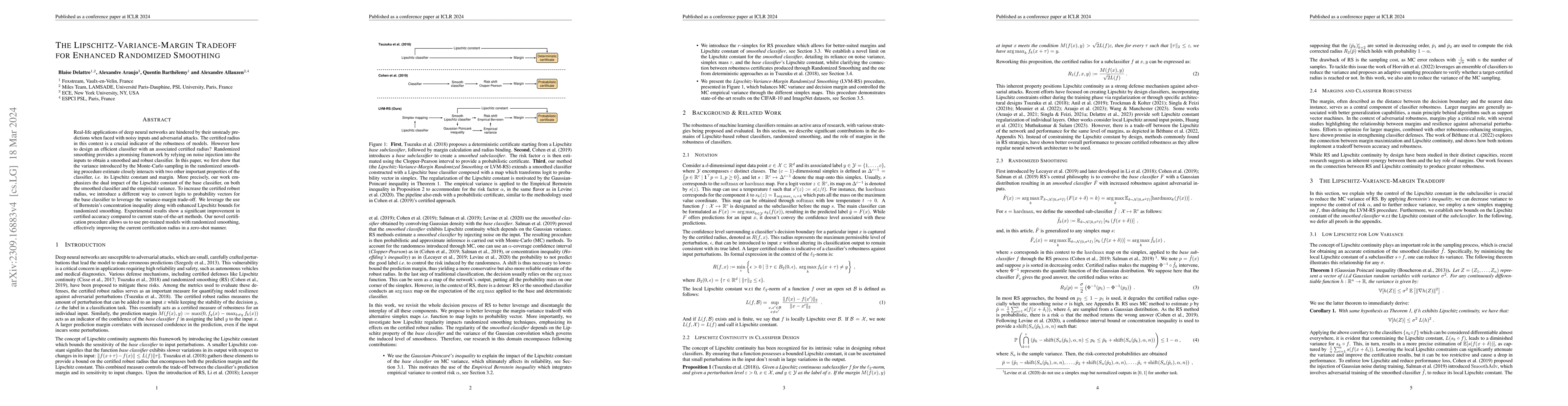 Thumbnail for The Lipschitz-Variance-Margin Tradeoff for Enhanced Randomized Smoothing