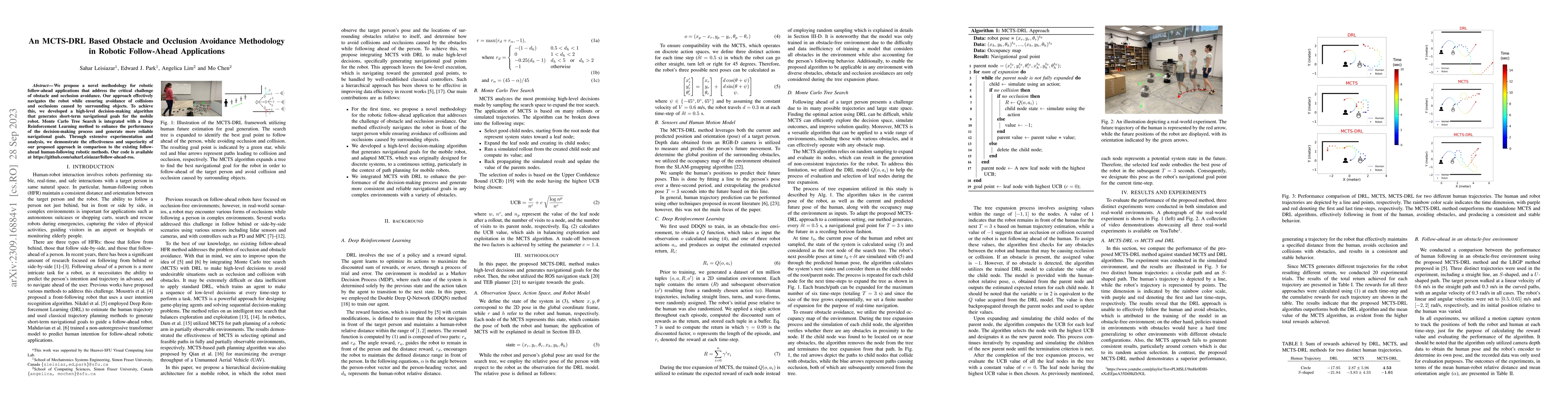 Thumbnail for An MCTS-DRL Based Obstacle and Occlusion Avoidance Methodology in
  Robotic Follow-Ahead Applications
