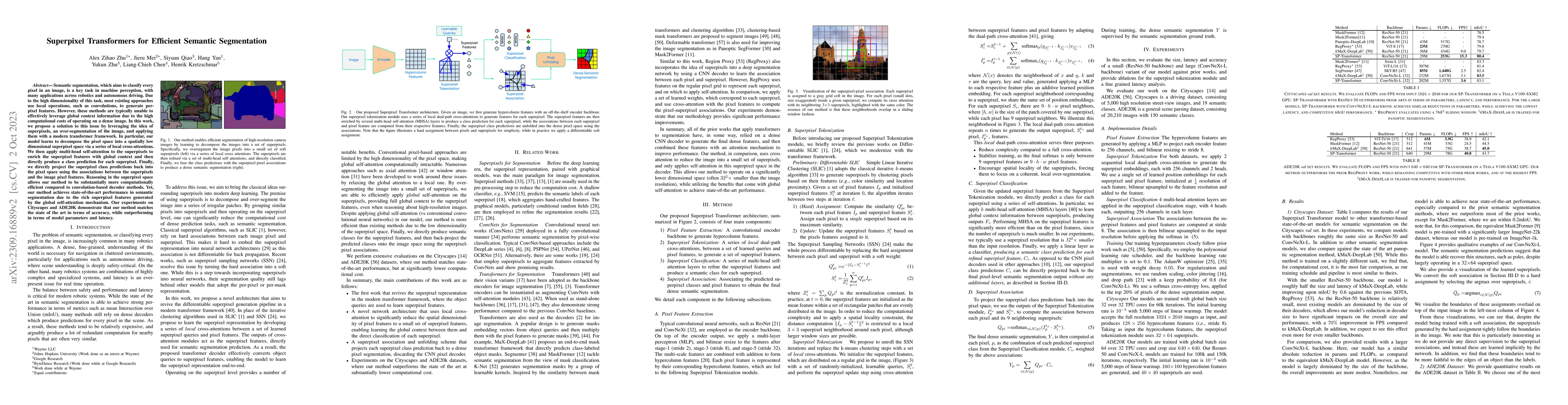 Thumbnail for Superpixel Transformers for Efficient Semantic Segmentation