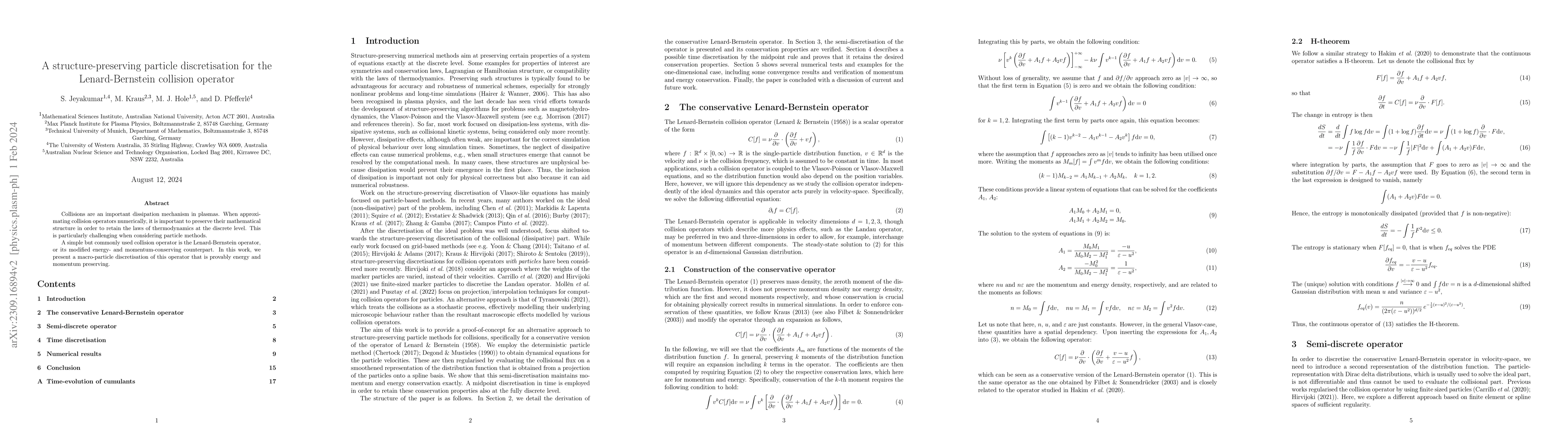 Thumbnail for A structure-preserving particle discretisation for the Lenard-Bernstein
  collision operator