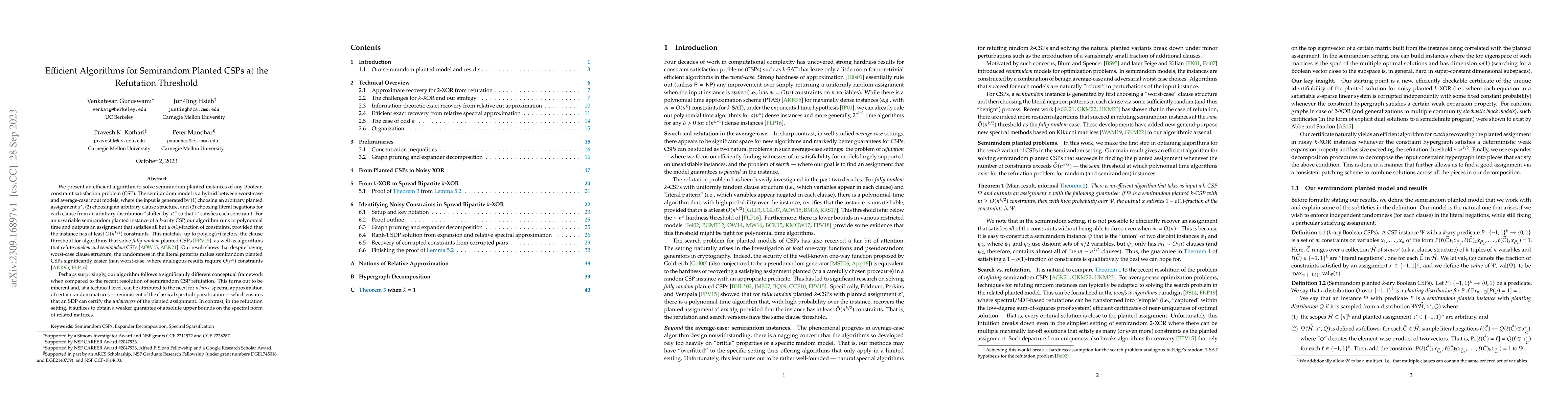 Thumbnail for Efficient Algorithms for Semirandom Planted CSPs at the Refutation
  Threshold