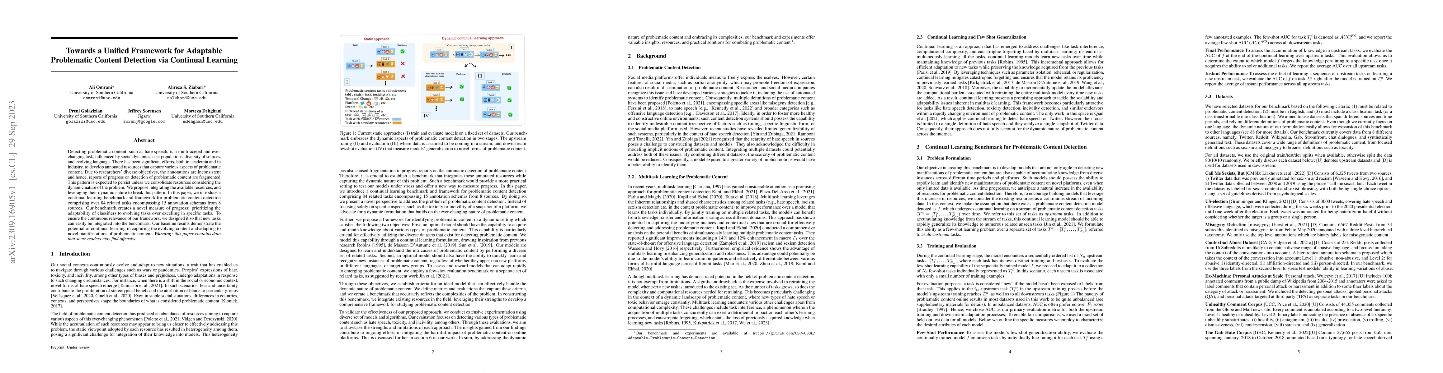 Thumbnail for Towards a Unified Framework for Adaptable Problematic Content Detection
  via Continual Learning