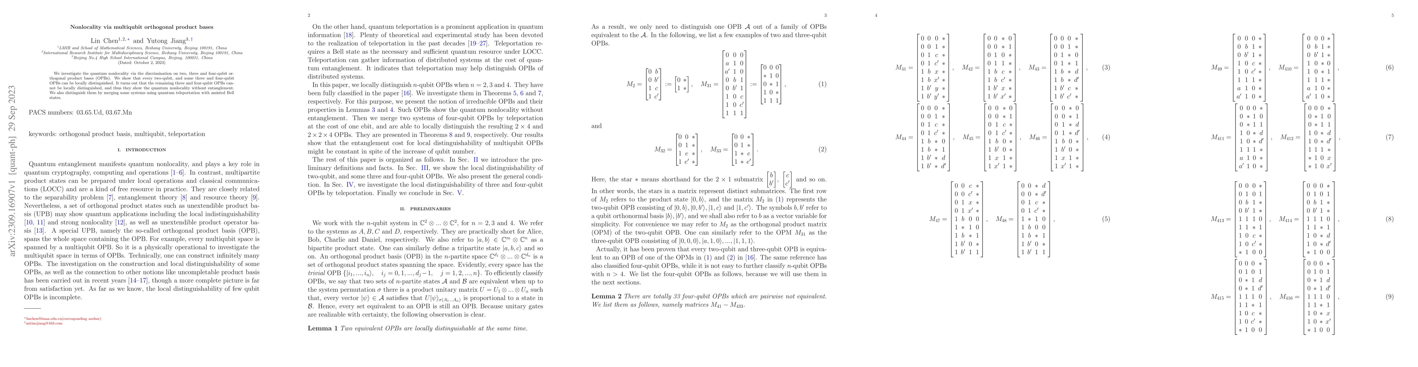 Thumbnail for Nonlocality via multiqubit orthogonal product bases
