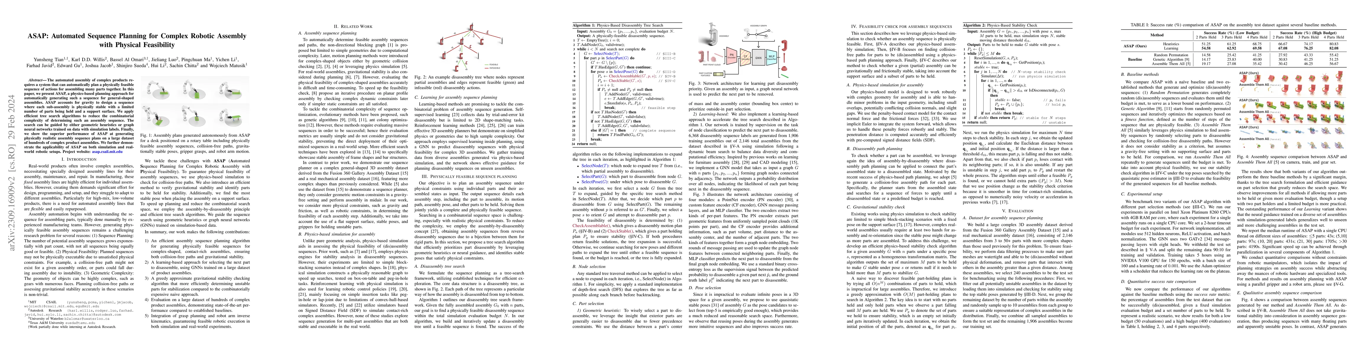 Thumbnail for ASAP: Automated Sequence Planning for Complex Robotic Assembly with
  Physical Feasibility