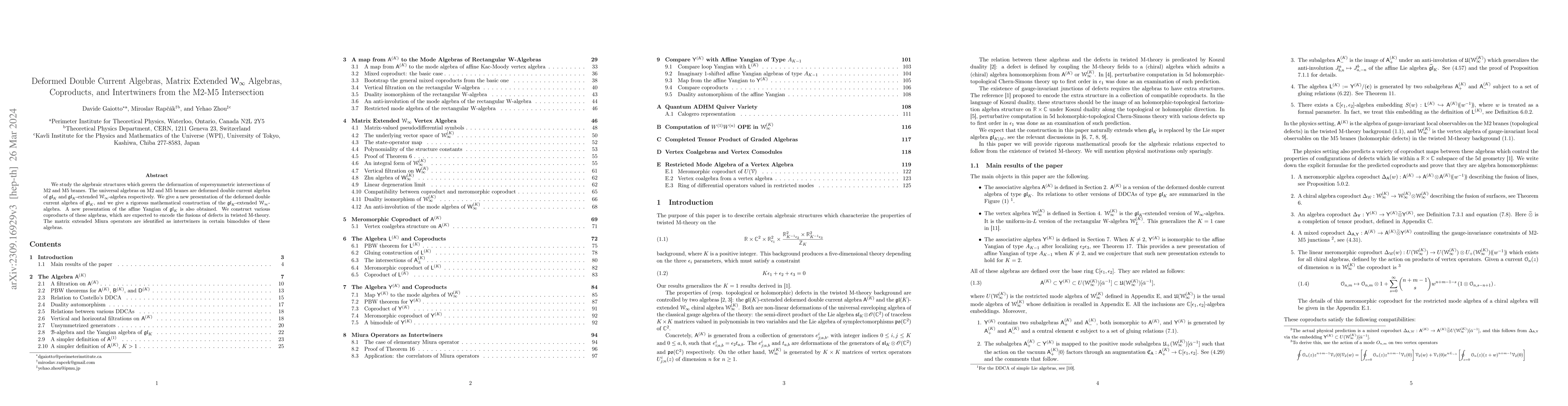 Thumbnail for Deformed Double Current Algebras, Matrix Extended $\mathcal W_{\infty}$
  Algebras, Coproducts, and Intertwiners from the M2-M5 Intersection