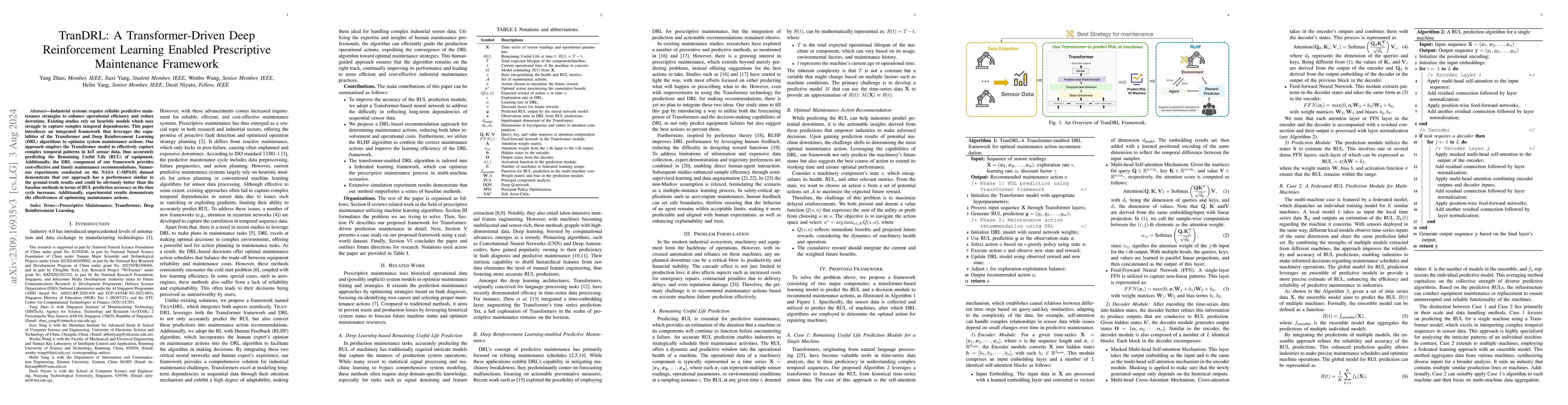 Thumbnail for TranDRL: A Transformer-Driven Deep Reinforcement Learning Enabled
  Prescriptive Maintenance Framework