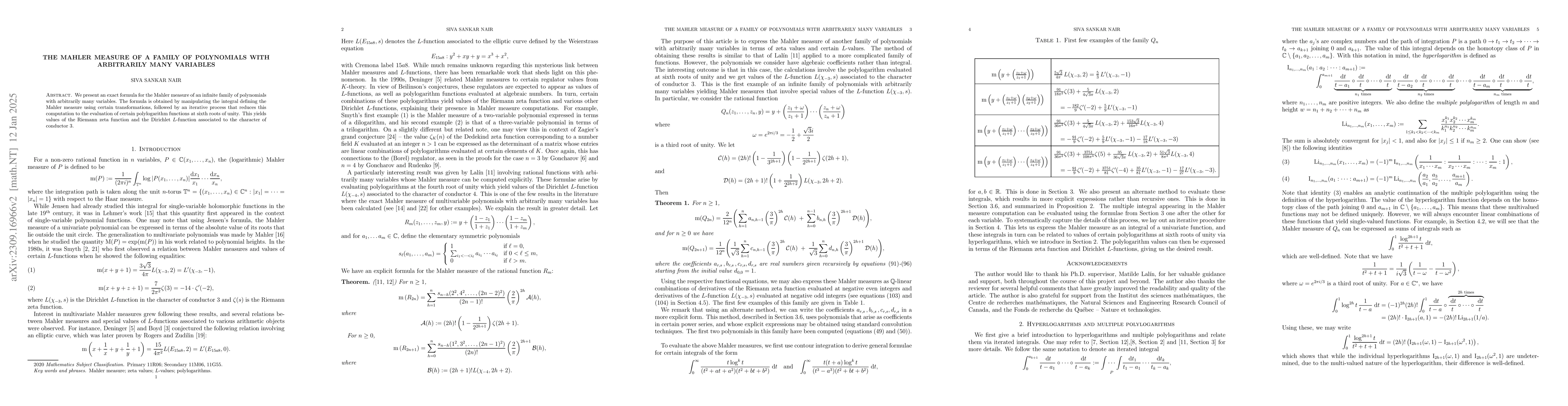 Thumbnail for The Mahler measure of a family of polynomials with arbitrarily many
  variables