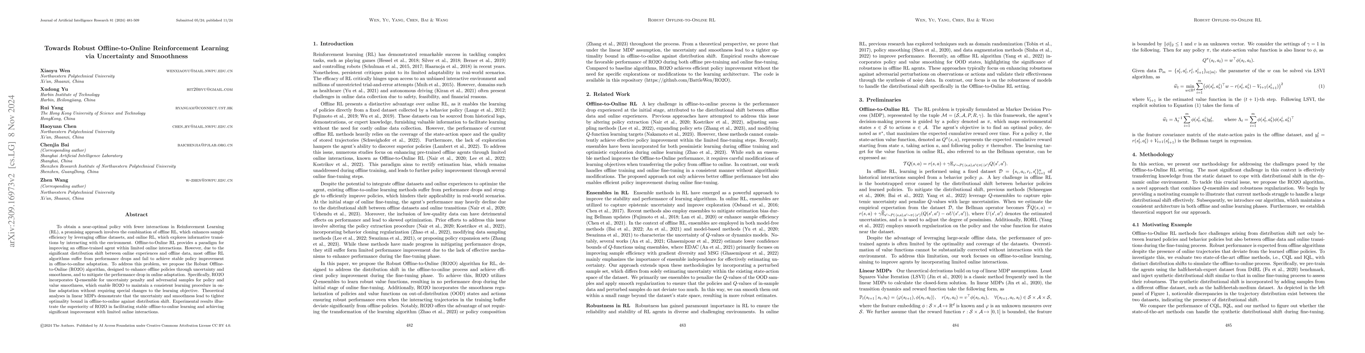 Thumbnail for Towards Robust Offline-to-Online Reinforcement Learning via Uncertainty
  and Smoothness
