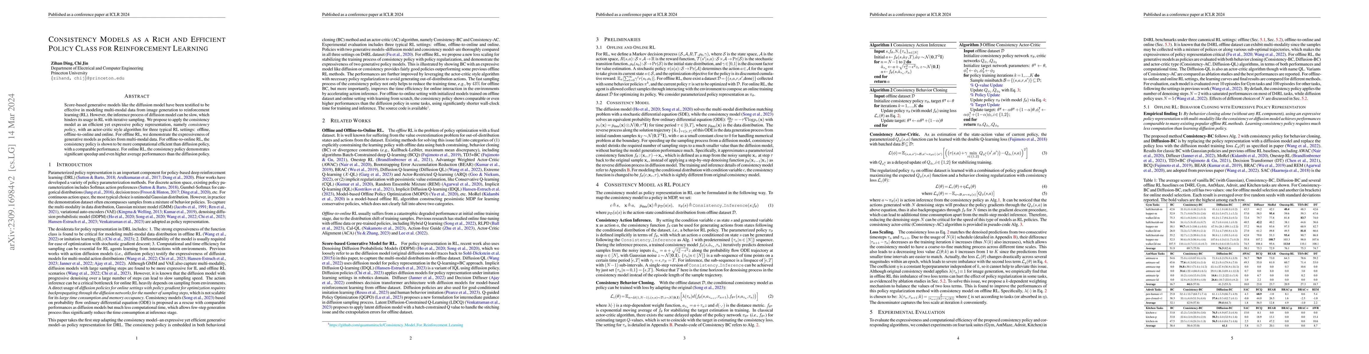 Thumbnail for Consistency Models as a Rich and Efficient Policy Class for
  Reinforcement Learning