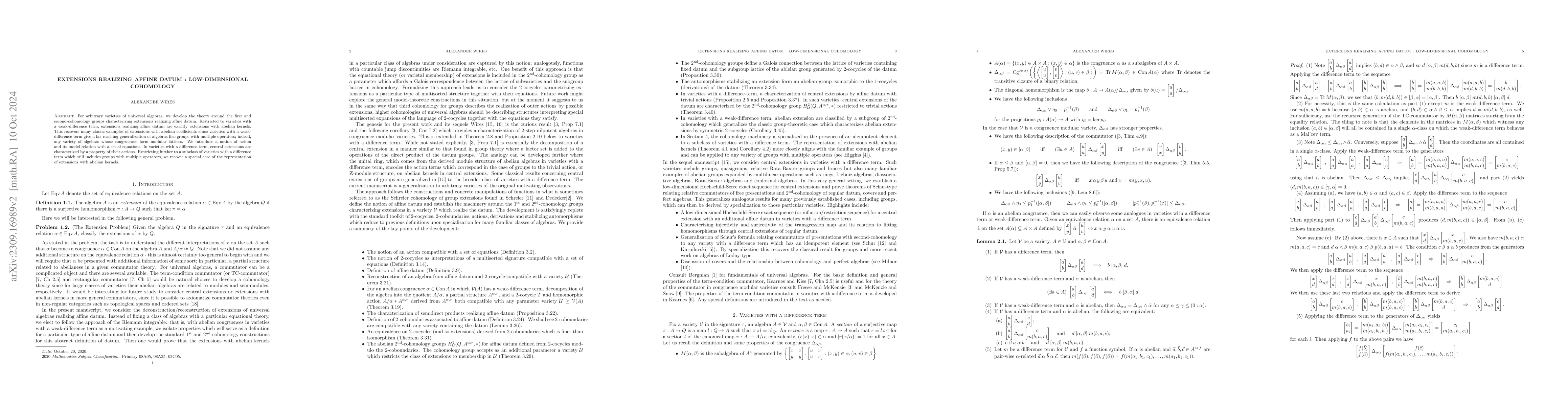 Thumbnail for Extension realizing affine datum: low-dimensional cohomology