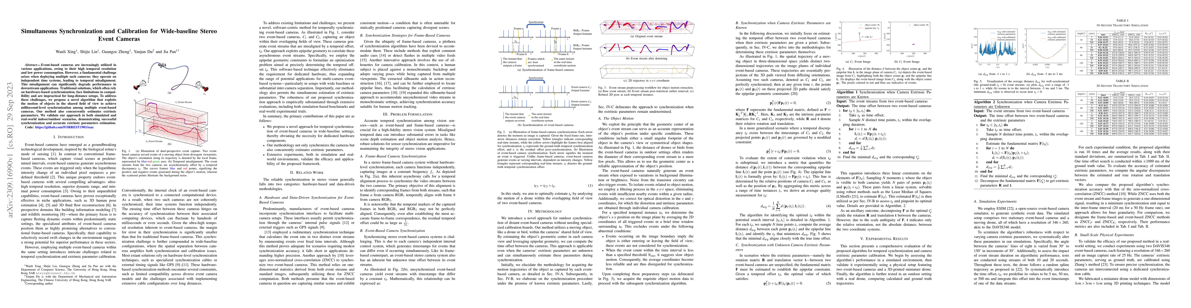 Thumbnail for Simultaneous Synchronization and Calibration for Wide-baseline Stereo
  Event Cameras