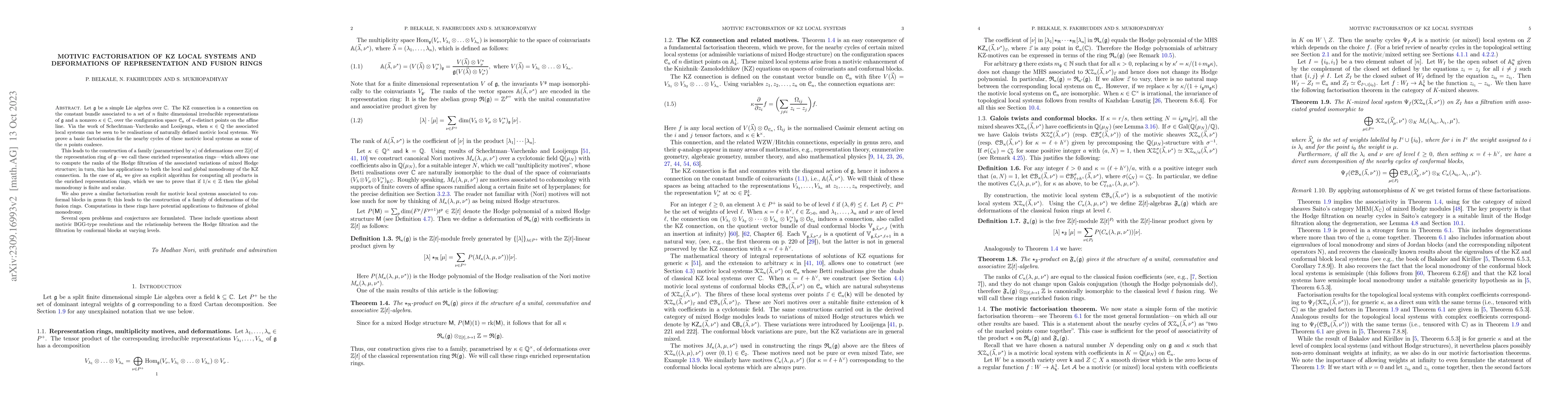 Thumbnail for Motivic factorisation of KZ local systems and deformations of
  representation and fusion rings