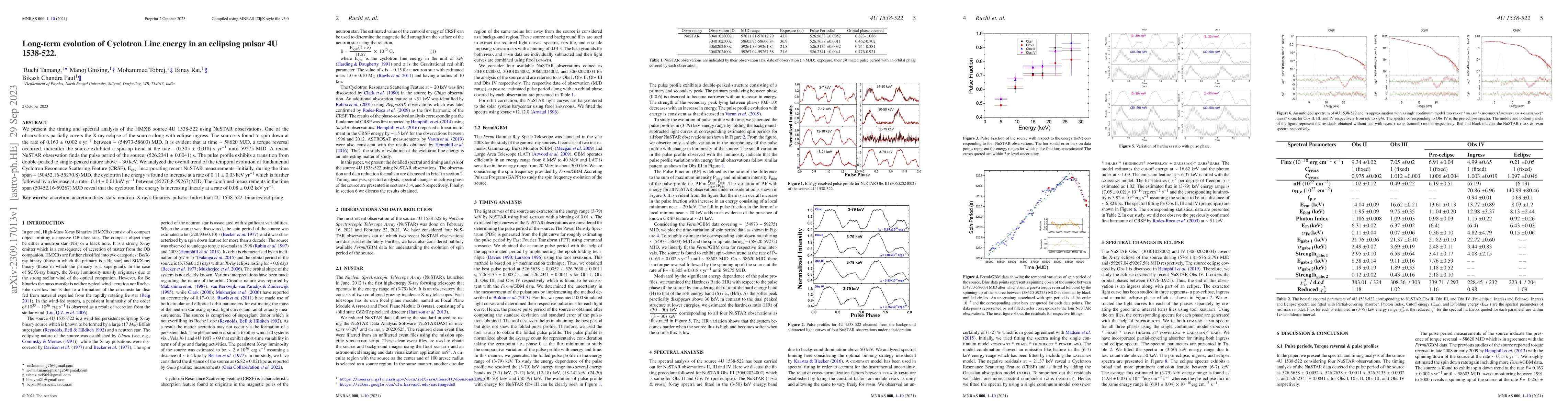 Thumbnail for Long-term evolution of Cyclotron Line energy in an eclipsing pulsar 4U
  1538-522