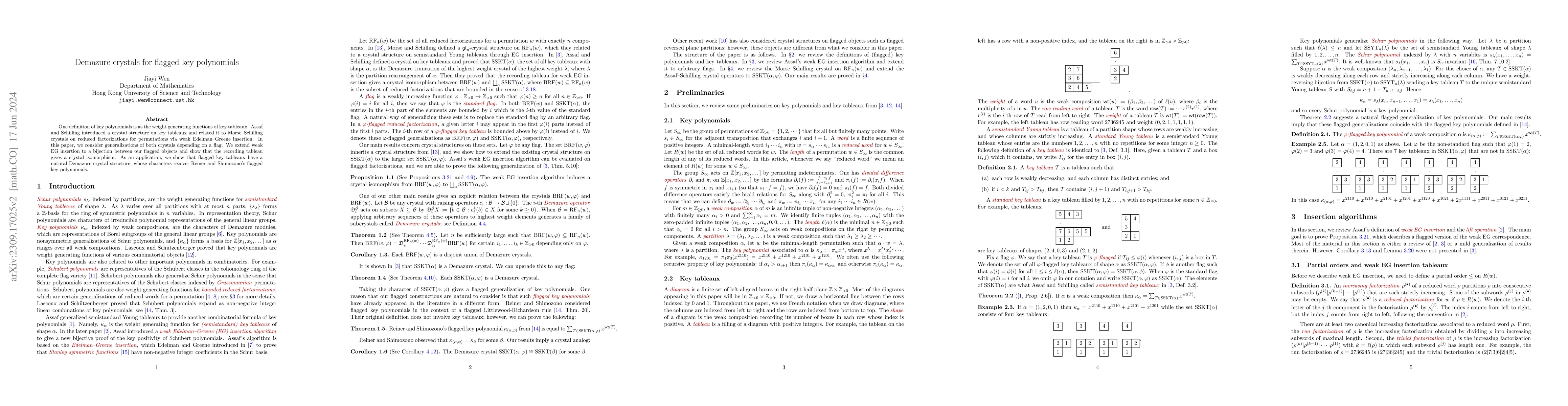 Thumbnail for Demazure crystals for flagged key polynomials