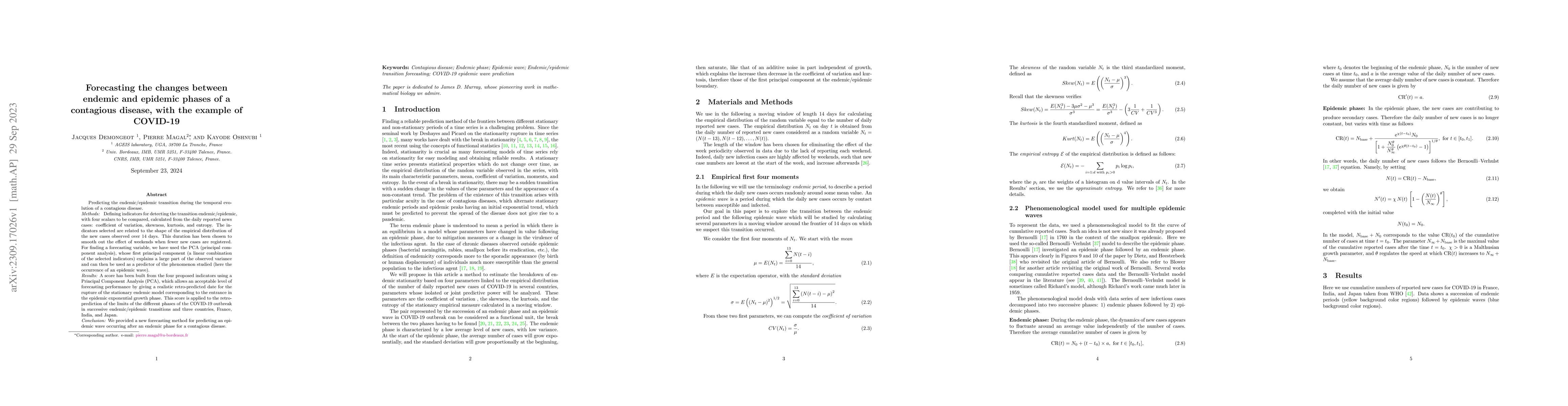 Thumbnail for Forecasting the changes between endemic and epidemic phases of a
  contagious disease, with the example of COVID-19