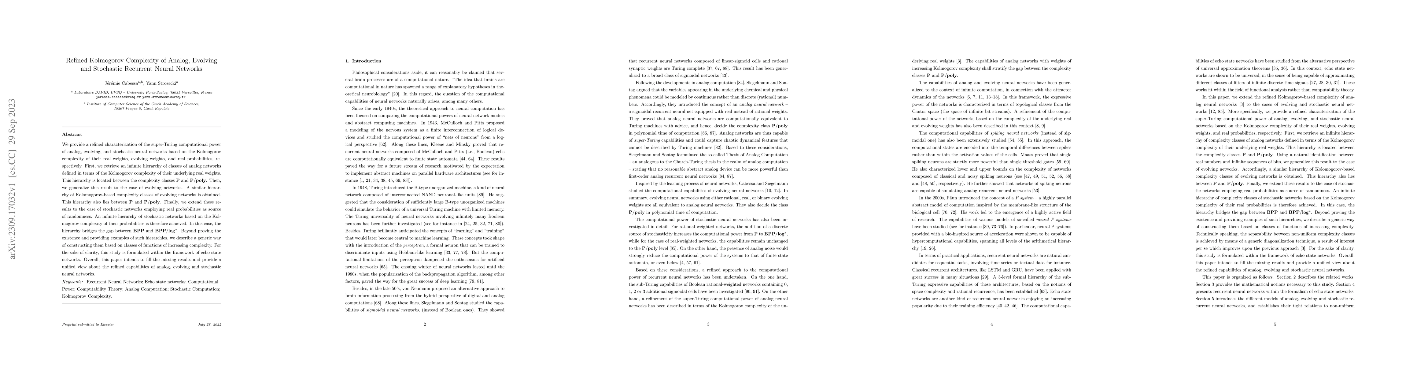 Thumbnail for Refined Kolmogorov Complexity of Analog, Evolving and Stochastic
  Recurrent Neural Networks