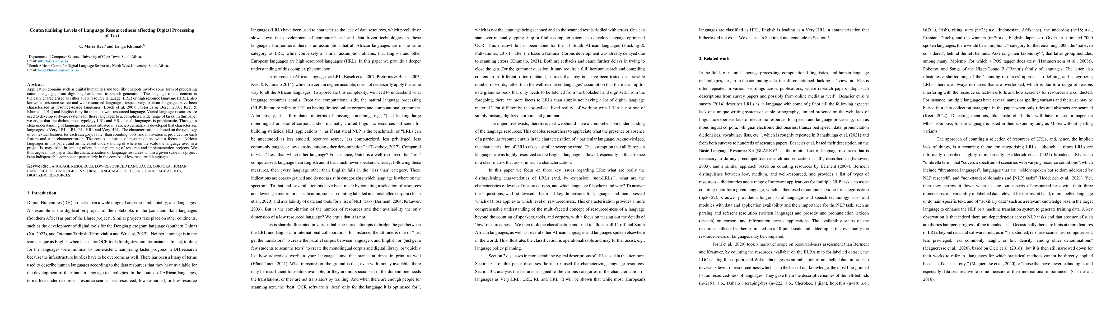 Thumbnail for Contextualising Levels of Language Resourcedness affecting Digital
  Processing of Text