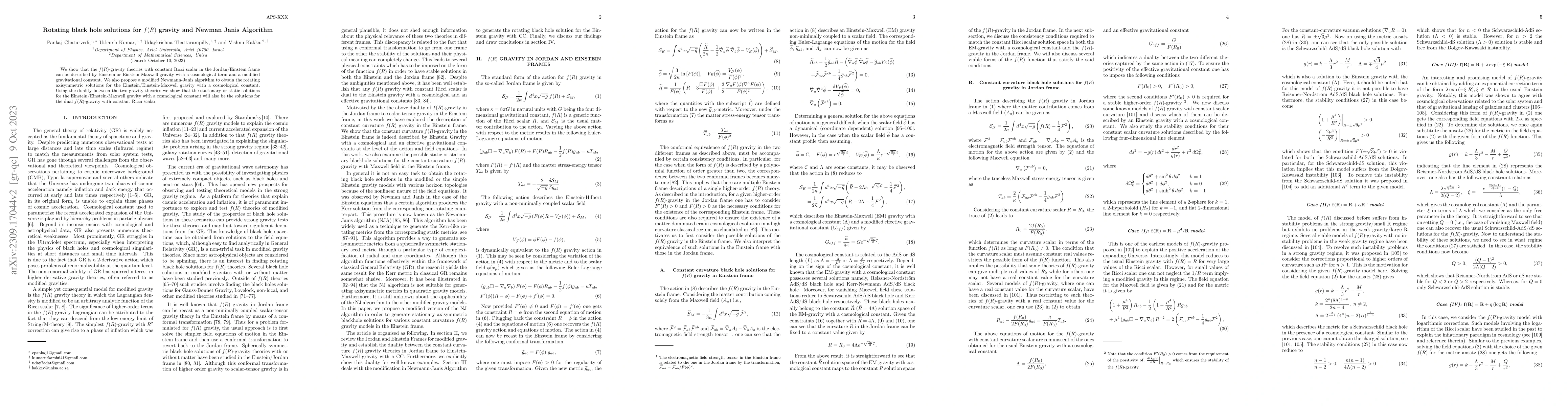 Thumbnail for Rotating black hole solutions for $f(R)$ gravity and Newman Janis
  Algorithm