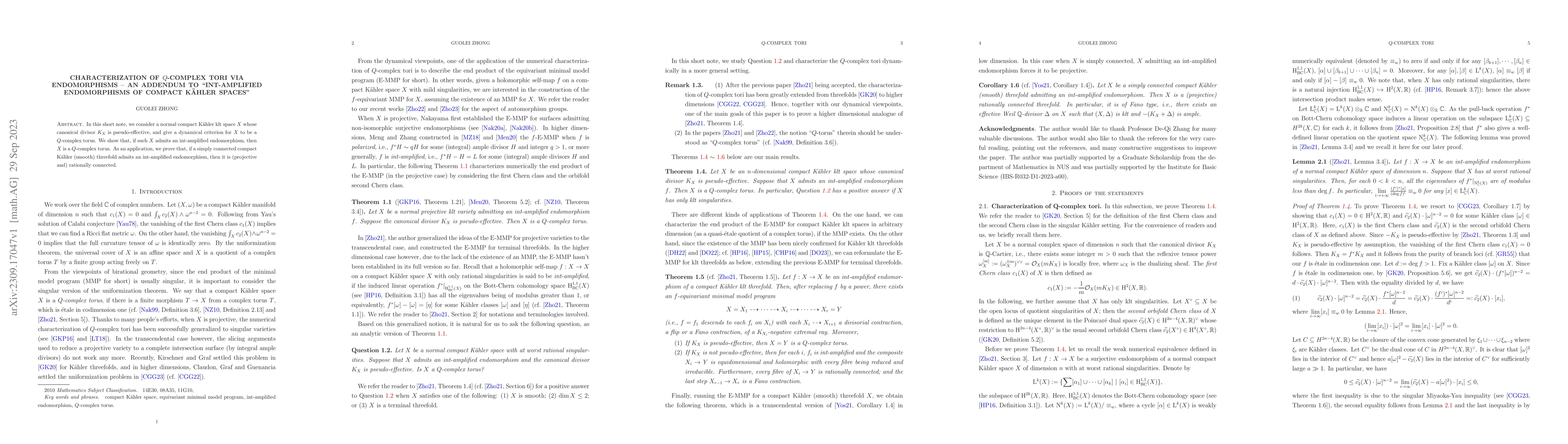 Thumbnail for Characterization of $Q$-complex tori via endomorphisms -- an addendum to
  "Int-amplified endomorphisms of compact K\"ahler spaces''