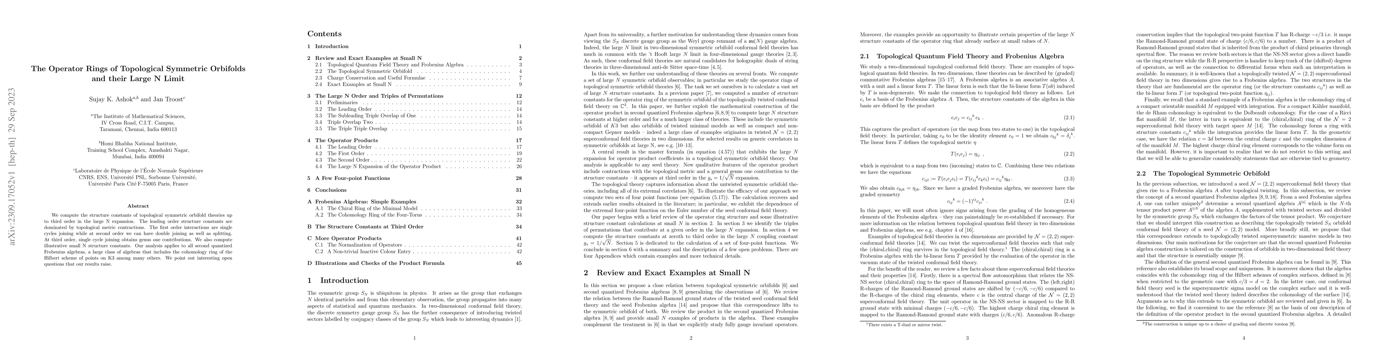 Thumbnail for The Operator Rings of Topological Symmetric Orbifolds and their Large N
  Limit